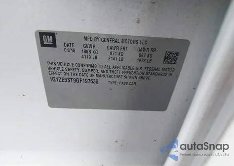 2016 Chevrolet Malibu 1Lt z USA, uszkodzony, nr VIN 1G1ZE5ST9GF197635